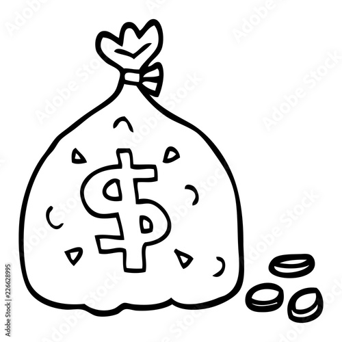 line drawing cartoon bag of money