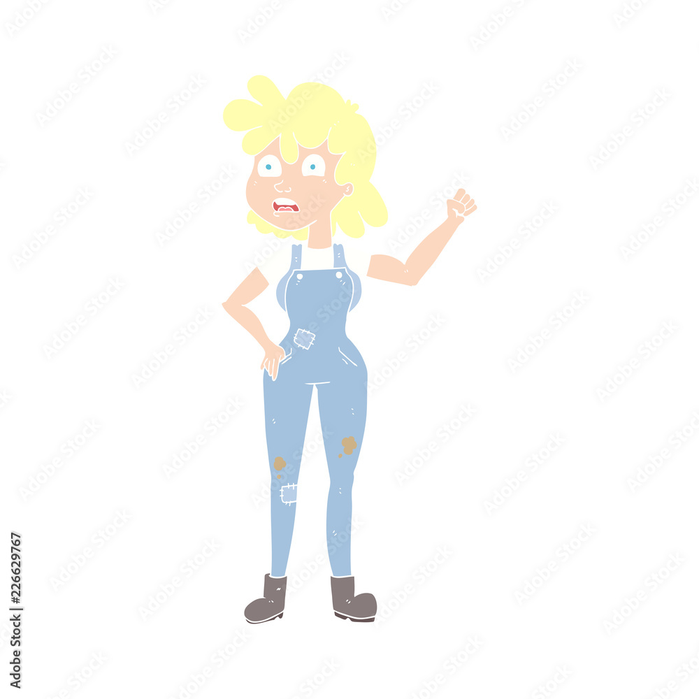 flat color illustration of a cartoon woman shaking fist flat color illustration of a cartoon woman shaking fist