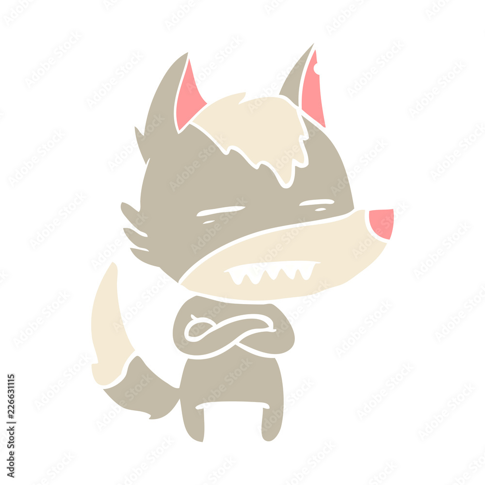 flat color style cartoon wolf showing teeth flat color style cartoon wolf showing teeth