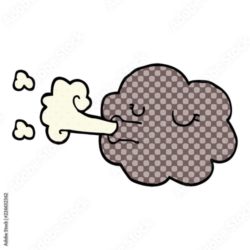 cartoon doodle cloud blowing a gale