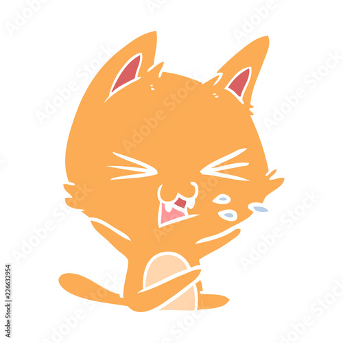 flat color style cartoon cat hissing
