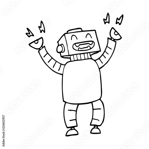 line drawing cartoon happy robot