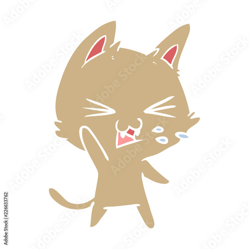 flat color style cartoon cat hissing