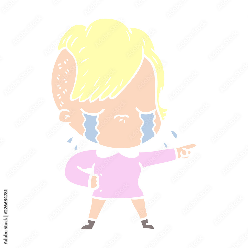 flat color style cartoon crying girl flat color style cartoon crying girl
