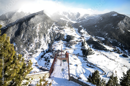 Mirador del Roc del Quer in winter with snow, Andorra photo