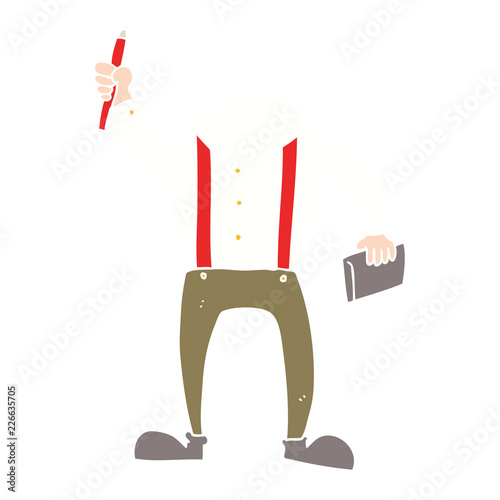 flat color illustration of a cartoon headless body with notepad and pen (add own photos)