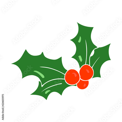 flat color illustration of a cartoon christmas holly