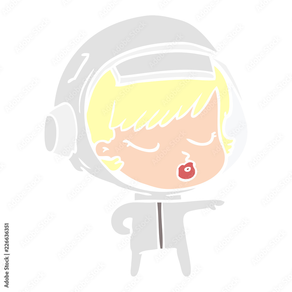 flat color style cartoon pretty astronaut girl pointing the way flat color style cartoon pretty astronaut girl pointing the way