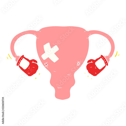 flat color style cartoon beat up uterus with boxing gloves