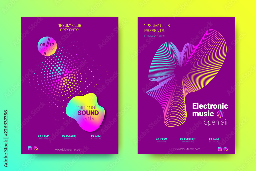 Naklejka premium Music Posters Set with Wave Lines and Distortion.