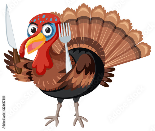 Turkey holding knife and fork