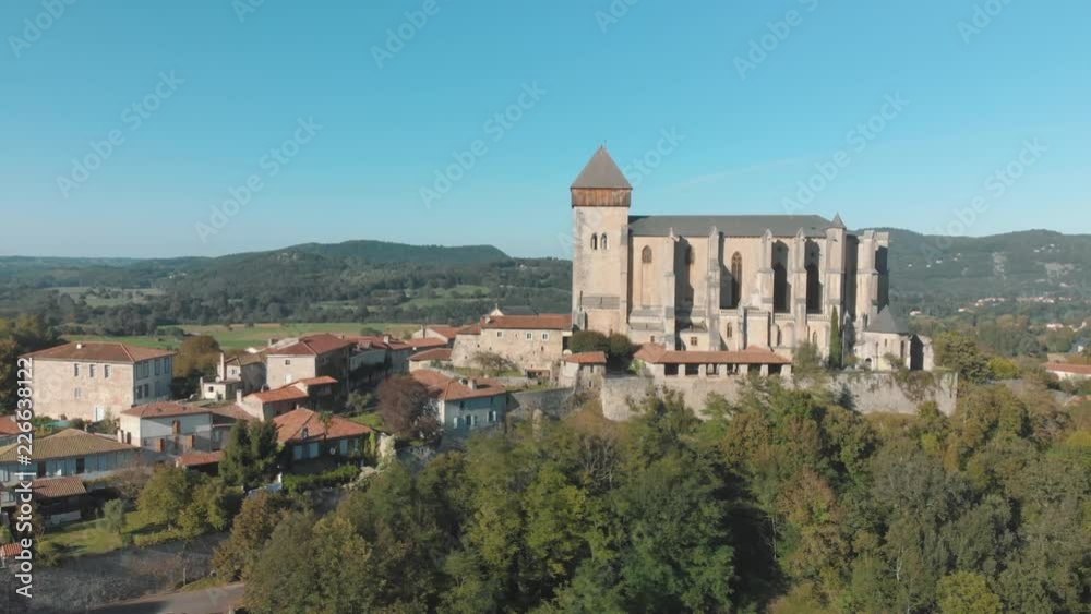 Aerial View of the Cathedral Notre-Dame of Saint-Bertand de Comminges, by Drone, France 2 Aerial View of the Cathedral Notre-Dame of Saint-Bertand de Comminges, by Drone, France 2