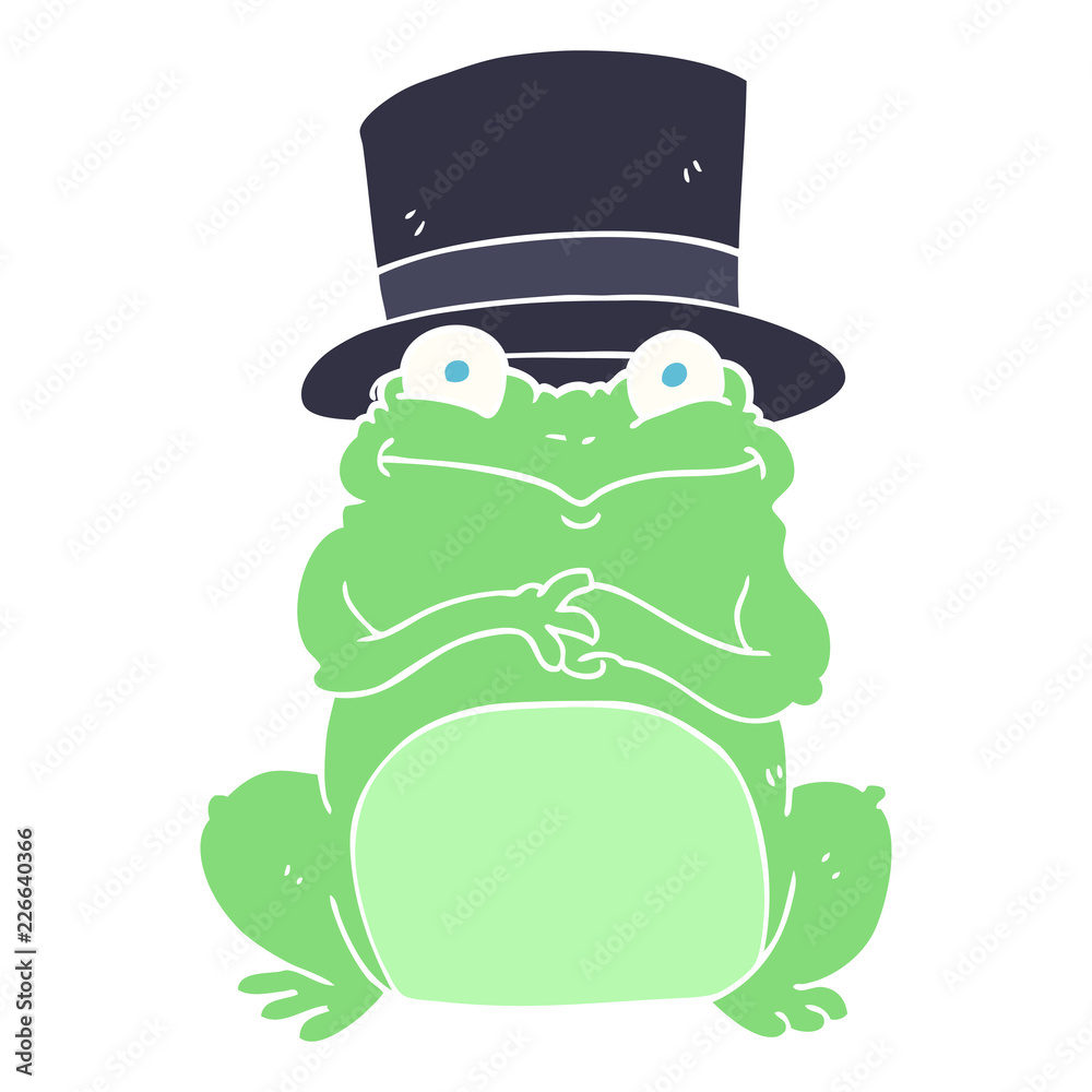 flat color illustration of a cartoon frog in top hat flat color illustration of a cartoon frog in top hat
