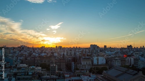 Day to night sunset time lapse over Buenos Aires downtown, Argentina