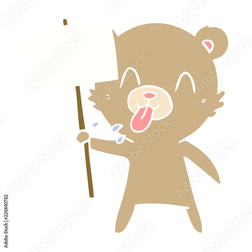 rude flat color style cartoon bear with protest sign
