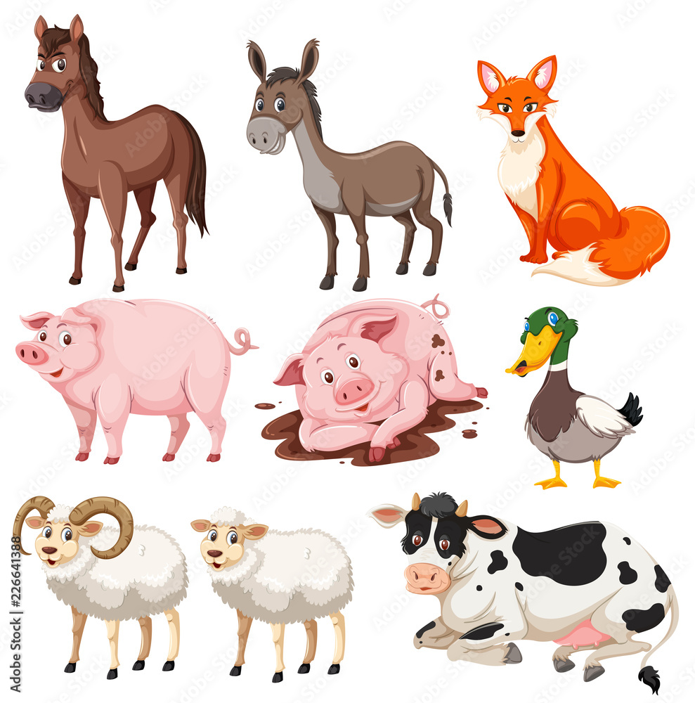 Set of farm animals