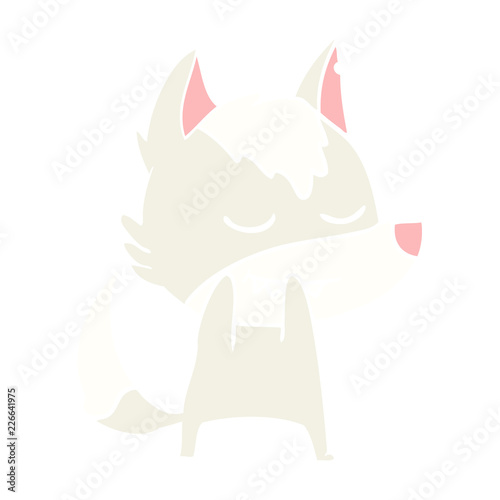 laughing flat color style cartoon wolf