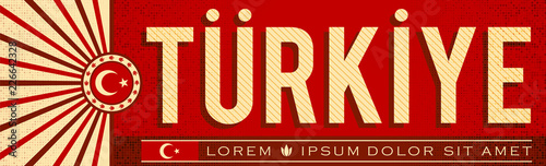 Turkiye, Turkey patriotic banner design, typographic vector illustration, Turkish flag colors