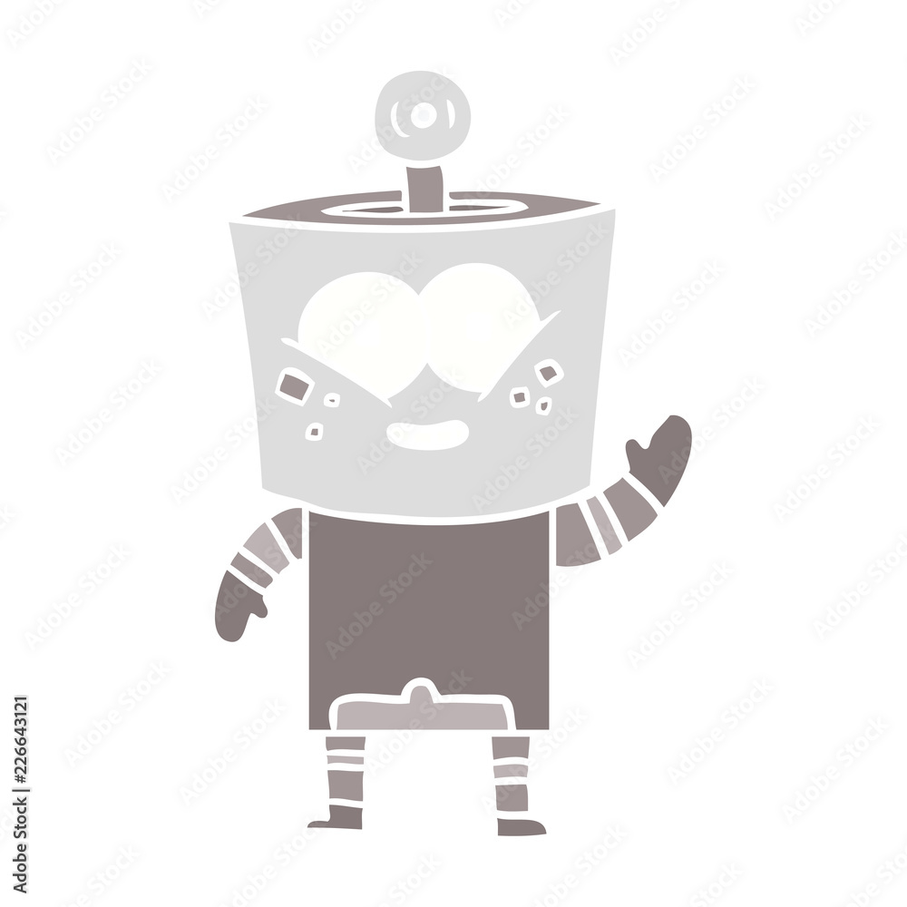 happy flat color style cartoon robot waving hello happy flat color style cartoon robot waving hello