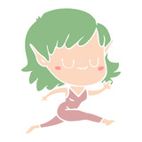 happy flat color style cartoon elf girl running
