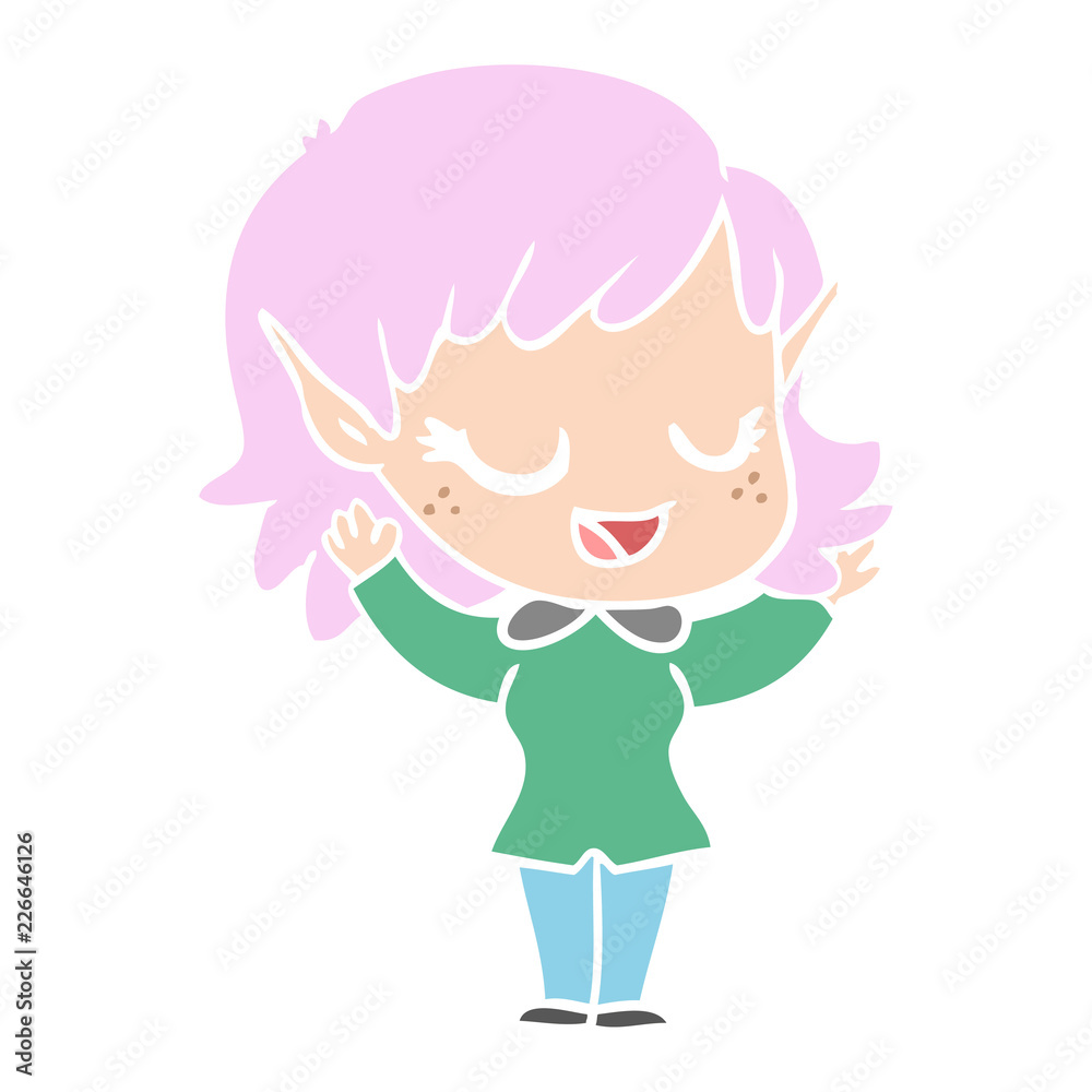 happy flat color style cartoon elf girl happy flat color style cartoon elf girl