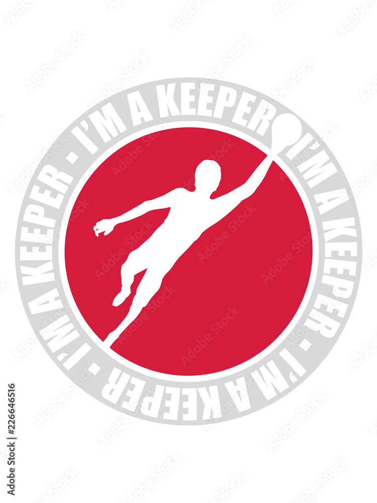 Obraz premium design i am a keeper stempel rund kreis torwart torhüter halten fußball schießen tor springen verein ball sport netz spaß fußballplatz silhouette schatten umriss clipart