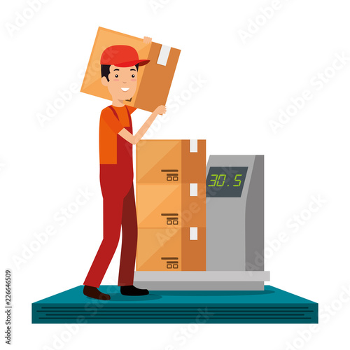 delivery worker with boxes and balance