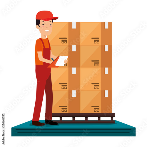 delivery worker with boxes and checklist