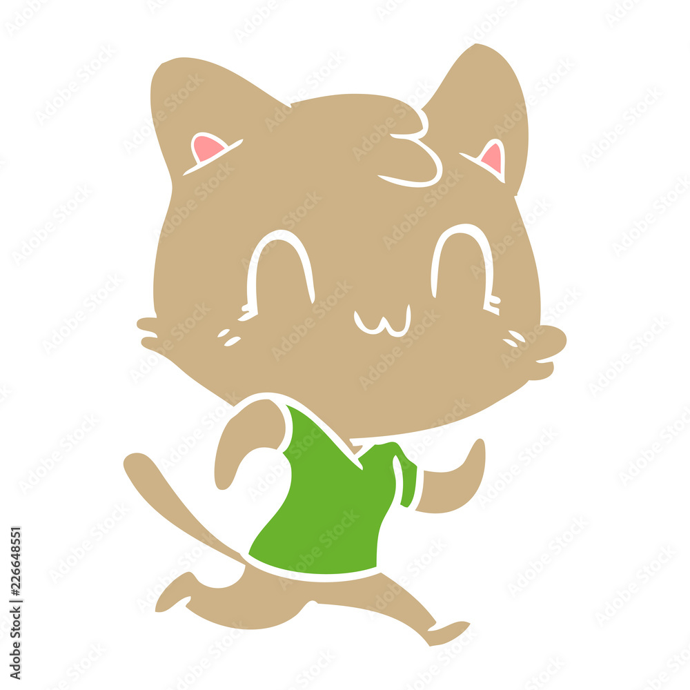 flat color style cartoon happy cat running flat color style cartoon happy cat running