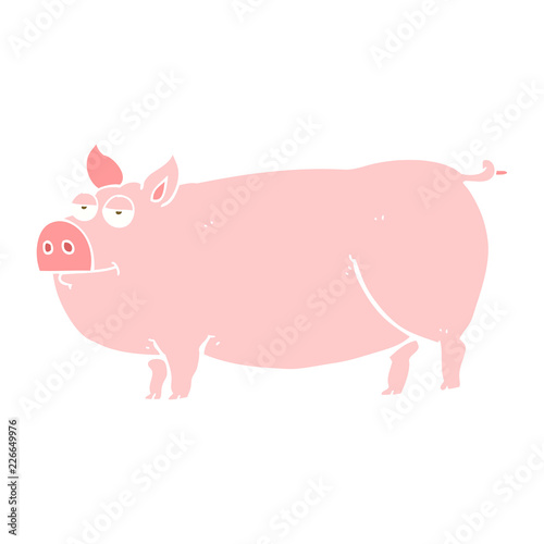 flat color illustration of a cartoon huge pig