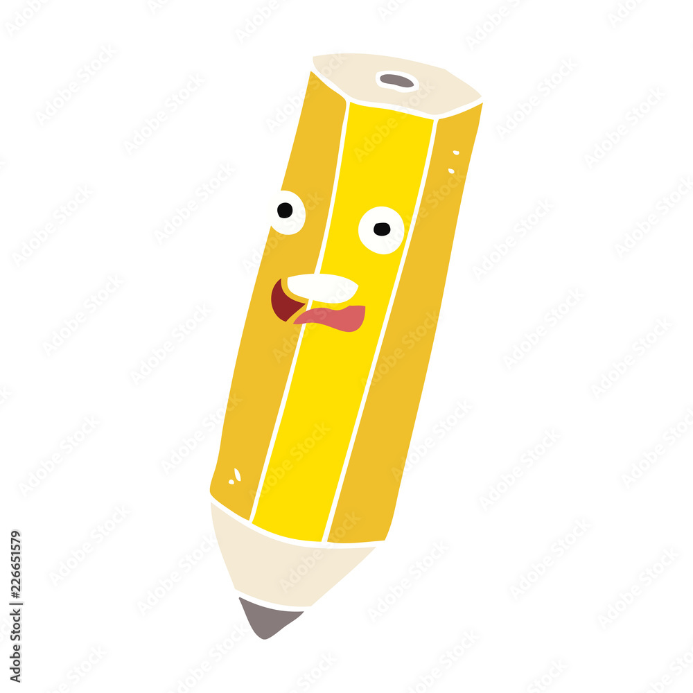 happy flat color illustration of a cartoon pencil happy flat color illustration of a cartoon pencil