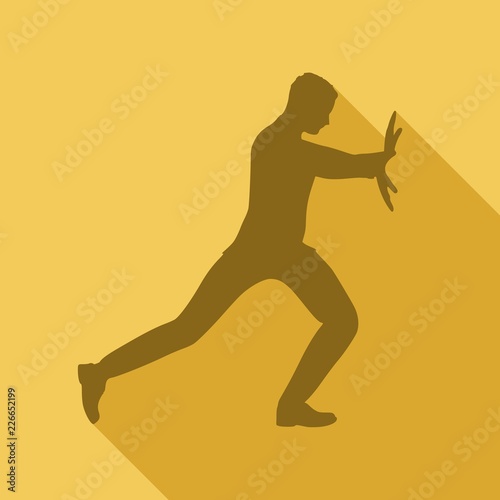 Man pushing invisible object. Abstract illustration. Simple silhouette. Web icon with long shadows for application