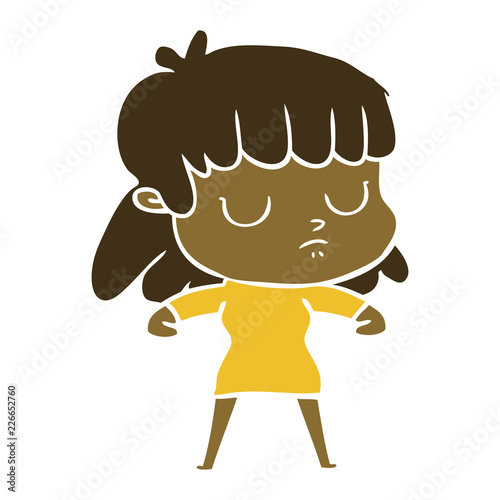 flat color style cartoon indifferent woman