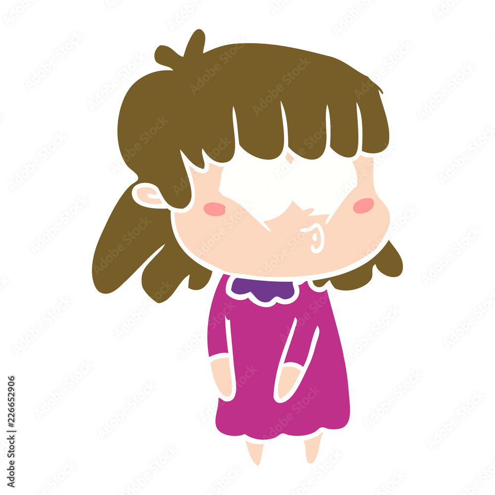 flat color style cartoon whistling girl flat color style cartoon whistling girl