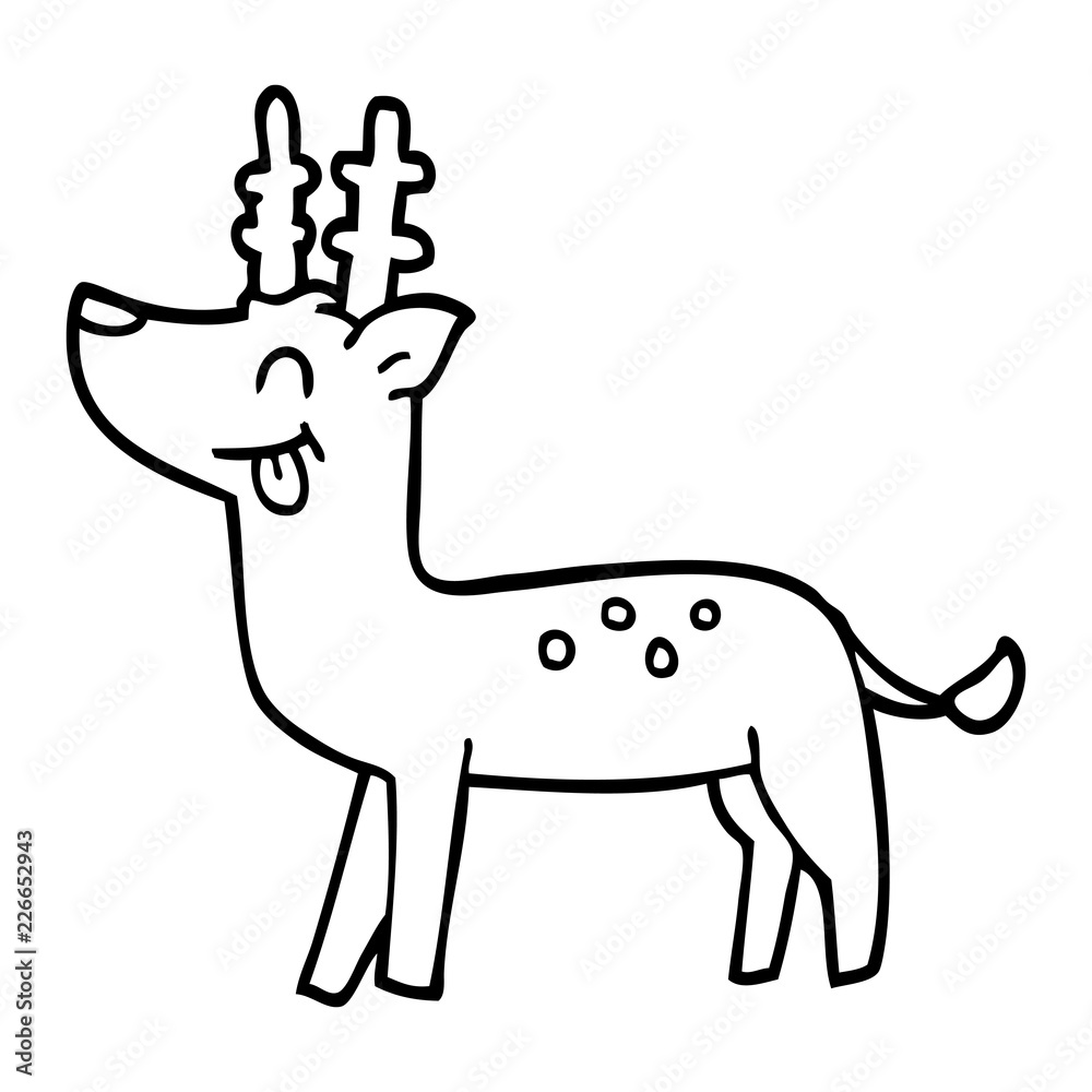 line drawing cartoon happy deer Stock Vector | Adobe Stock