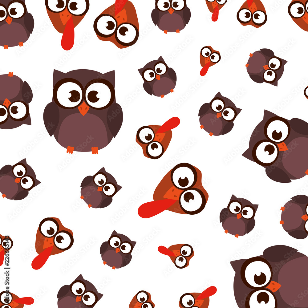 Obraz premium cute owl and turkey pattern