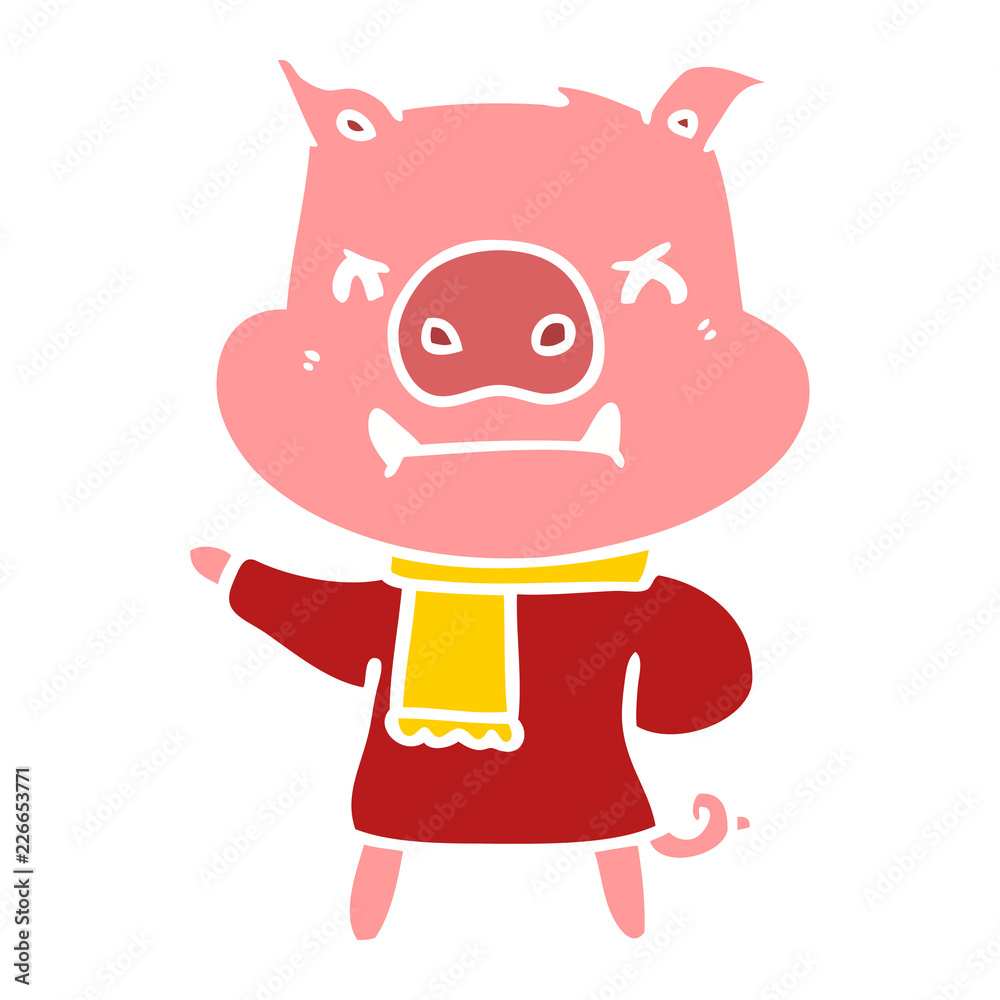 angry flat color style cartoon pig in winter clothes angry flat color style cartoon pig in winter clothes
