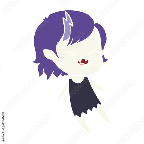 flat color style cartoon laughing vampire girl floating