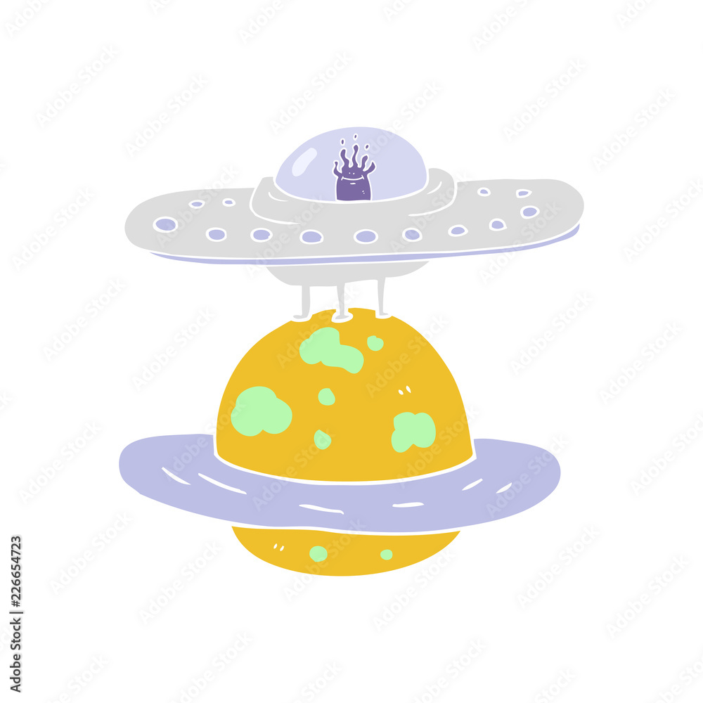 flat color illustration of a cartoon flying saucer flat color illustration of a cartoon flying saucer