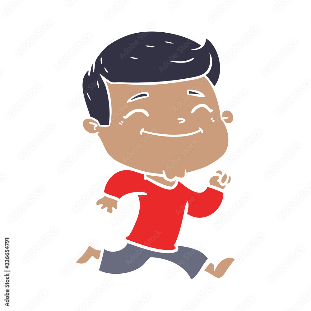 happy flat color style cartoon man running