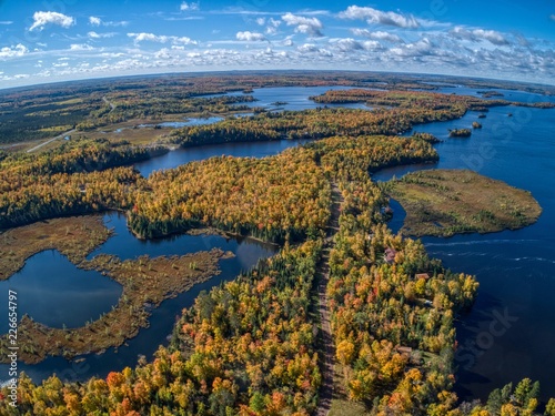 Aerial View of Fall Colors on Island Lake by Duluth in Northern Minnesota during early October