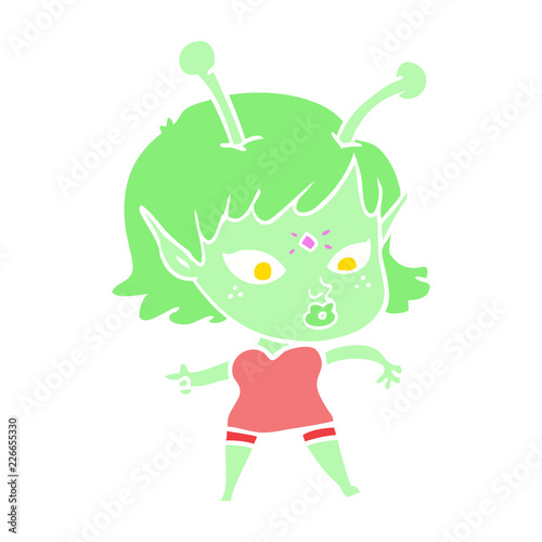 pretty flat color style cartoon alien girl
