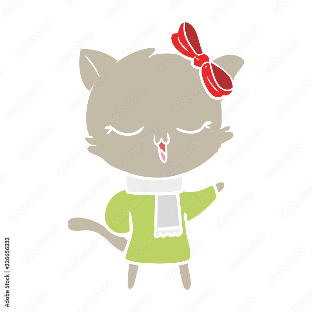 flat color style cartoon cat with bow on head flat color style cartoon cat with bow on head