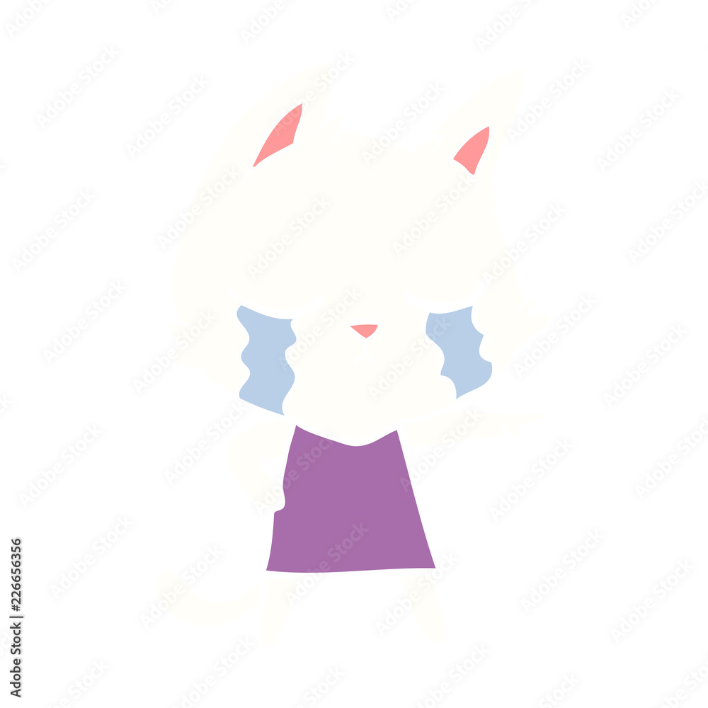 crying flat color style cartoon cat in dress pointing crying flat color style cartoon cat in dress pointing