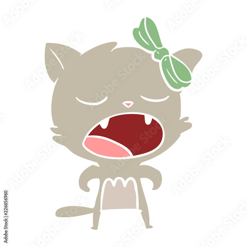 flat color style cartoon cat meowing