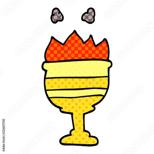 cartoon doodle flaming golden cup