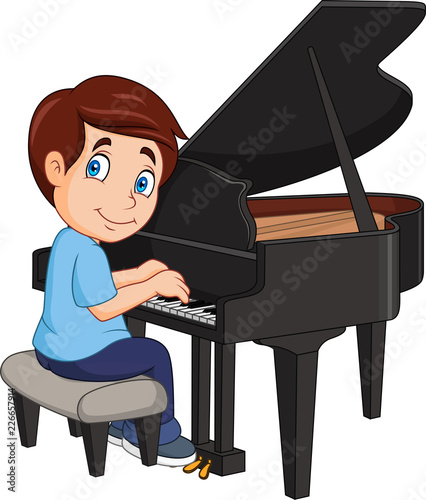 Cartoon little boy playing piano
