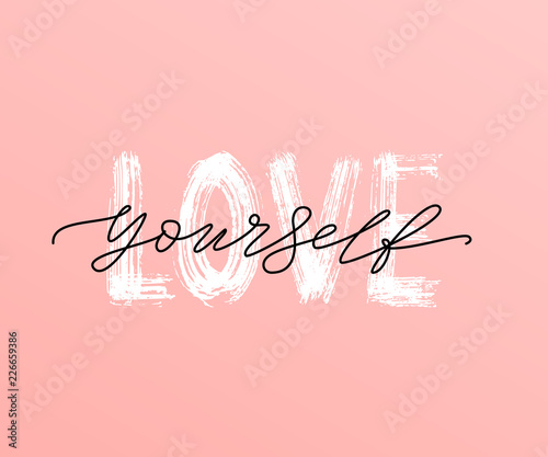 Love yourself quote. Single word. Modern calligraphy text print Vector illustration black and white. ego