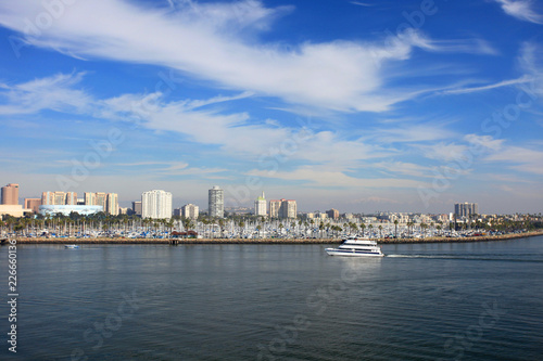 Long Beach Skyline  viewed from Queen Mary  Los Angeles  California  USA.