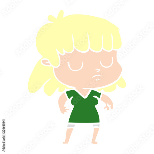 flat color style cartoon indifferent woman
